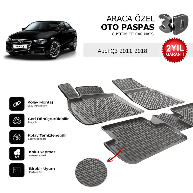 Audi Q3 2011-2018 Araca Özel 3D Havuzlu Oto Paspas
