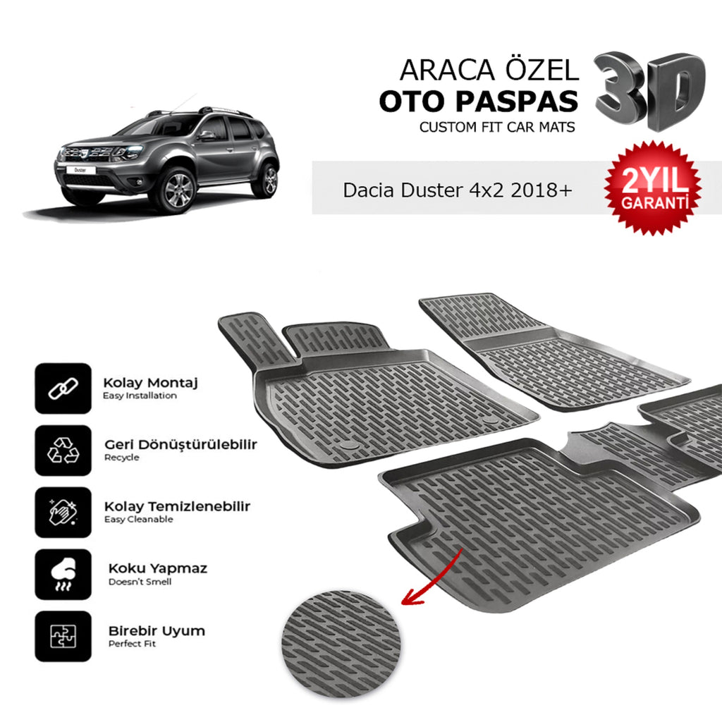 Dacia Duster 4 2 2018+ Araca Özel 3D Havuzlu Oto Paspas