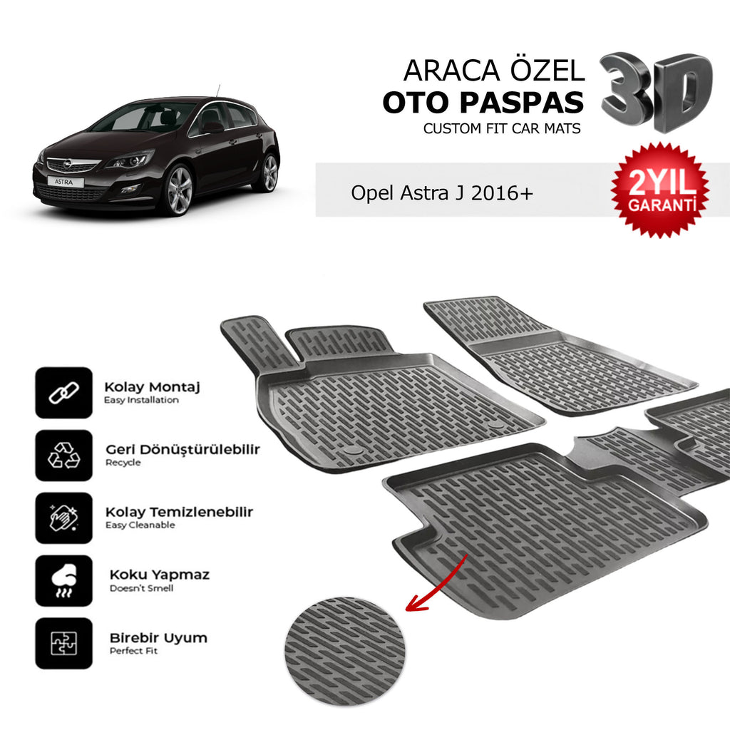Opel Astra J 2016+ Araca Özel 3D Havuzlu Oto Paspas