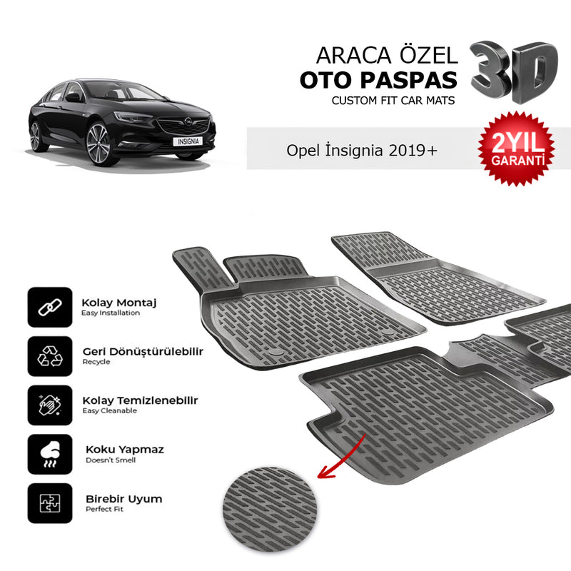 Opel Insignia 2019+ Araca Özel 3D Havuzlu Oto Paspas